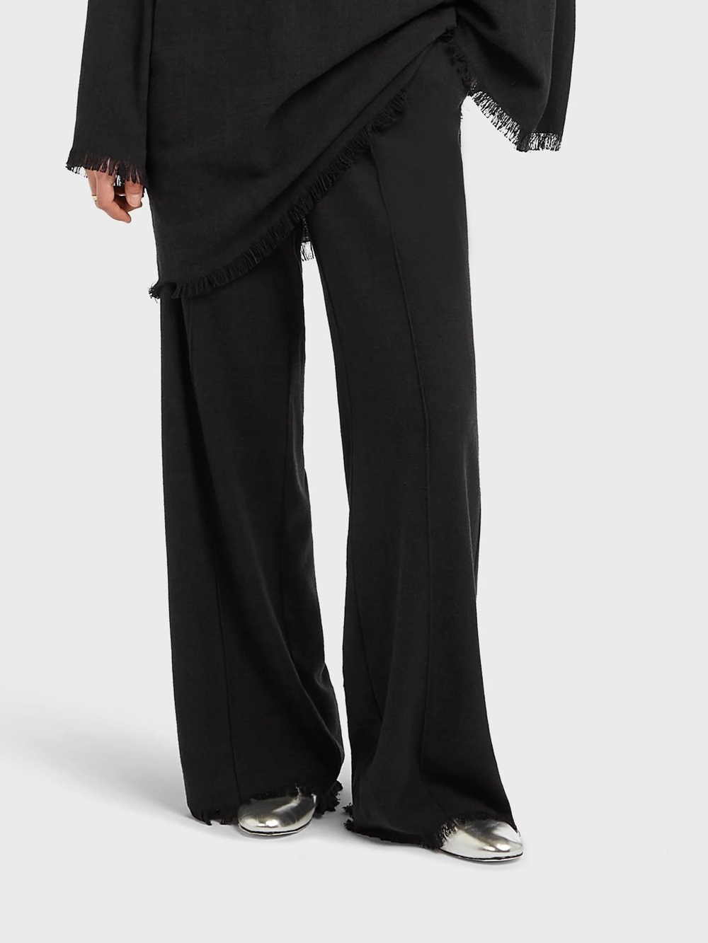 H&M Black Wide-Leg High-Waisted Linen Blend Drawstring Trousers in Black Medium